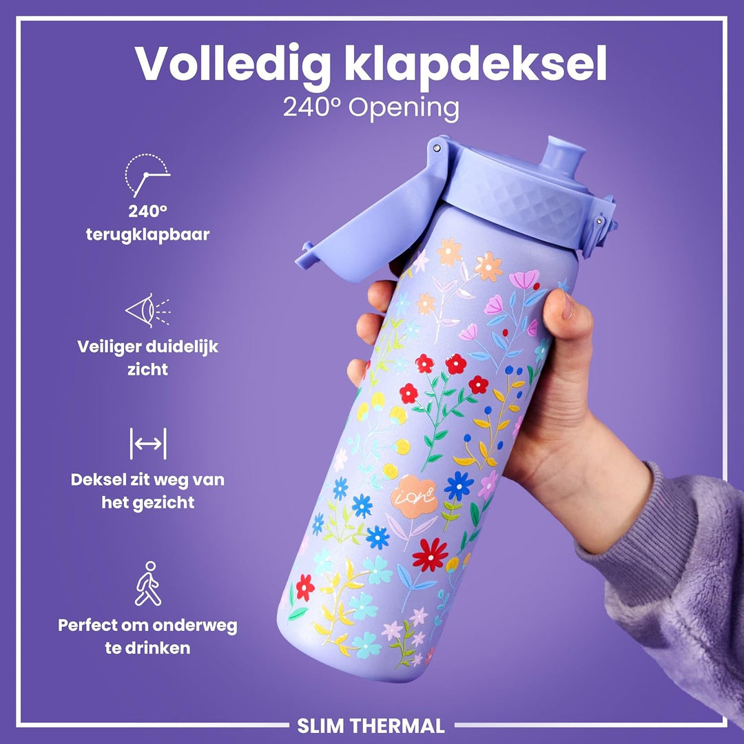 ion8 Vakuumisolierte Edelstahl-Trinkflasche 500ml Auslaufsicher Einhandöffnung Sichere Verriegelung