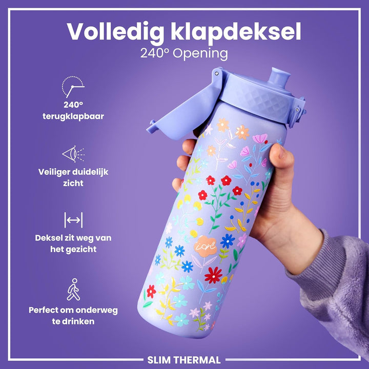 ion8 Vakuumisolierte Edelstahl-Trinkflasche 500ml Auslaufsicher Einhandöffnung Sichere Verriegelung