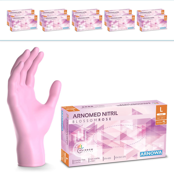 1000 Stück (10x100) ARNOMED Einweghandschuhe Rosa, Einmalhandschuhe L, Nitril Handschuhe Einweg, Nit