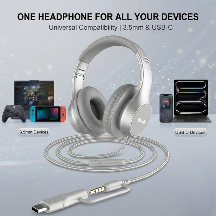 Kabelgebundene Over-Ear-Kopfhörer mit USB-C-Adapter und 3,5-mm-Klinke, Mikrofon, In-Line-Steuerung,