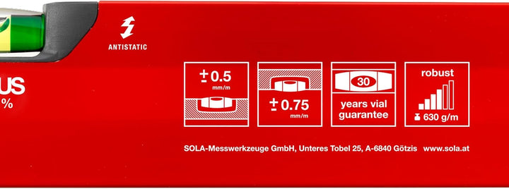 Sola 1373701 Leichtmetall-Wasserwaage 200cm 0.5 mm/m 2000 mm, 2000 mm