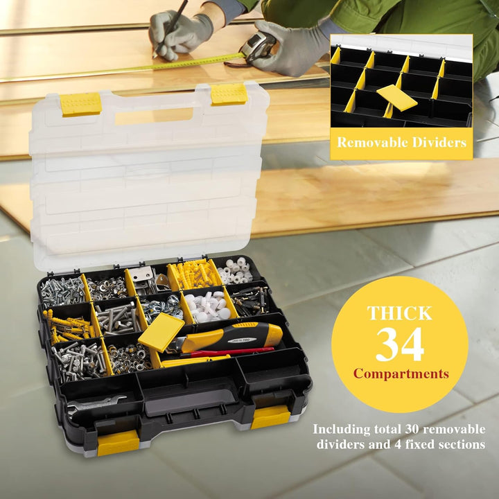 AIDY-PRO Schrauben Sortierbox 34 Fächer Kleinteile Organizer mit Fächern, Zweiseitig Schraubenbox Au