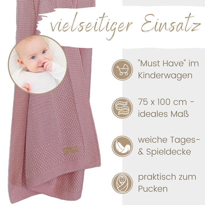 DIKOS® Babydecke GOTS Bio Baumwolle Beere | kuschelweiche Neugeborenen Baby Decke | Strickdecke Schm