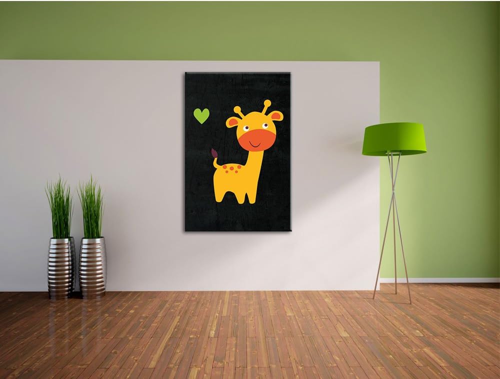 Pixxprint Niedliche Giraffe / 100x70cm Leinwandbild bespannt auf Holzrahmen/Wandbild Kunstdruck Deko
