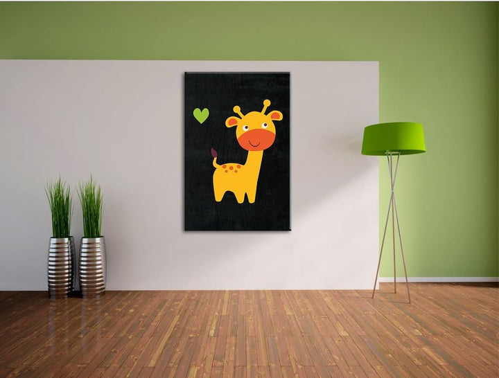 Pixxprint Niedliche Giraffe / 100x70cm Leinwandbild bespannt auf Holzrahmen/Wandbild Kunstdruck Deko