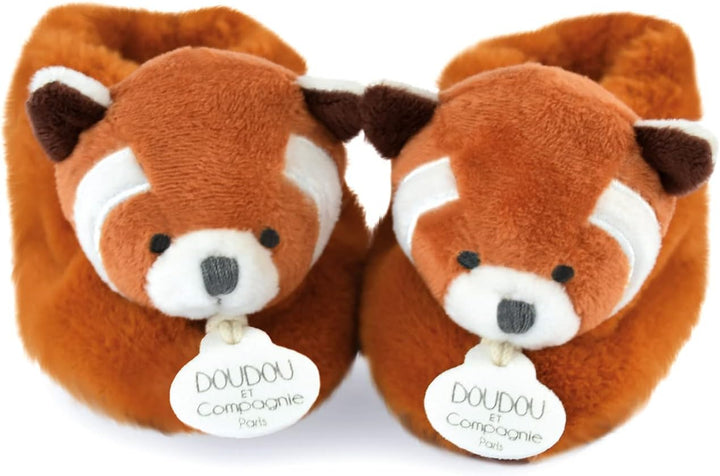 Doudou et Compagnie – Hausschuhe Panda rot – Unicef – offene Box – integrierte Rassel – Geschenkidee