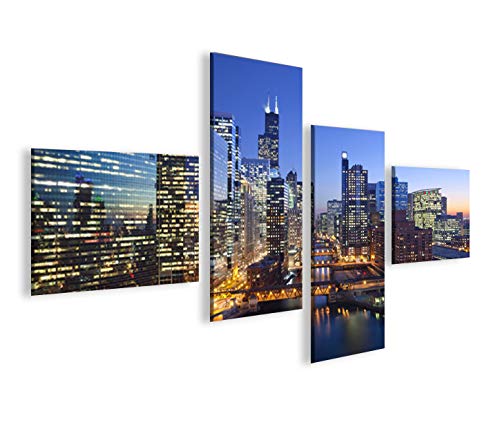islandburner Bild Bilder auf Leinwand Chicago V3 Skyline Downtown 4L XXL Poster Leinwandbild Wandbil