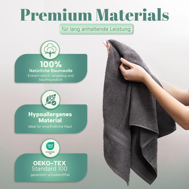 NatureMark 8er Pack Handtücher, 100% Baumwolle, 50 x 100 cm, Handtuch Set Anthrazit grau Anthrazit/G