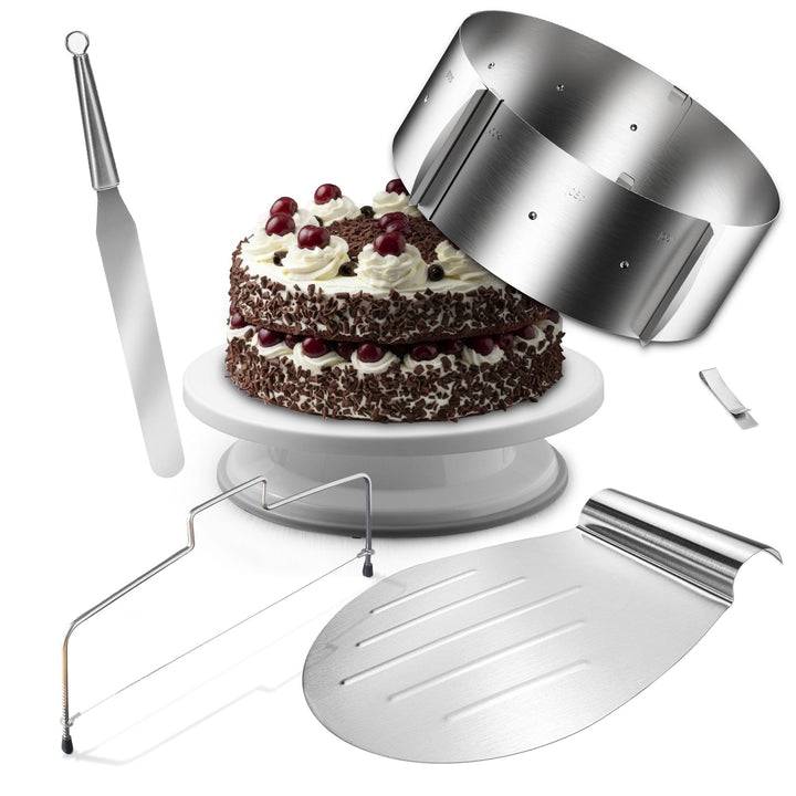 4smile Edelstahl Tortenheber Set, 5 Teile -Tortenheber + Tortenring verstellbar hoch 8,5 cm + Torten