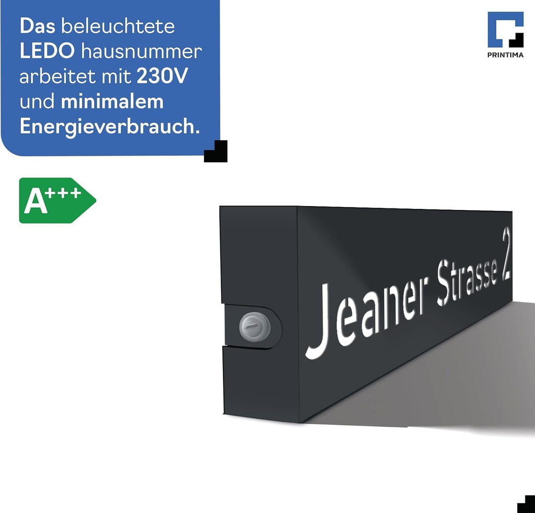 40x10cm Personalisieren Sie Ihre Modern Hausnummer Beleuchtet LED, 230V mit Dämmerungssensor, Hausnu