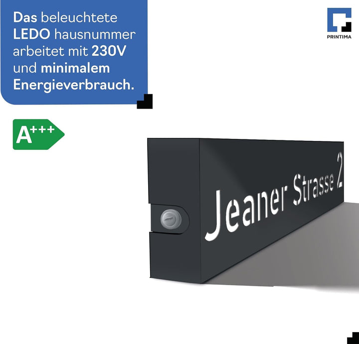 40x10cm Personalisieren Sie Ihre Modern Hausnummer Beleuchtet LED, 230V mit Dämmerungssensor, Hausnu