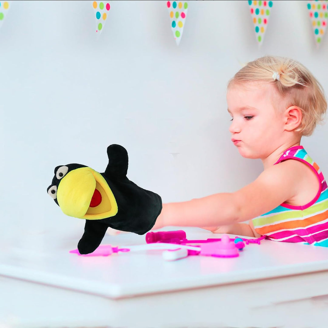 lilizzhoumax Krähe Handpuppe Kuscheltier Tier Rabe Kawaii Niedliches Rollenspiel interaktives Früher