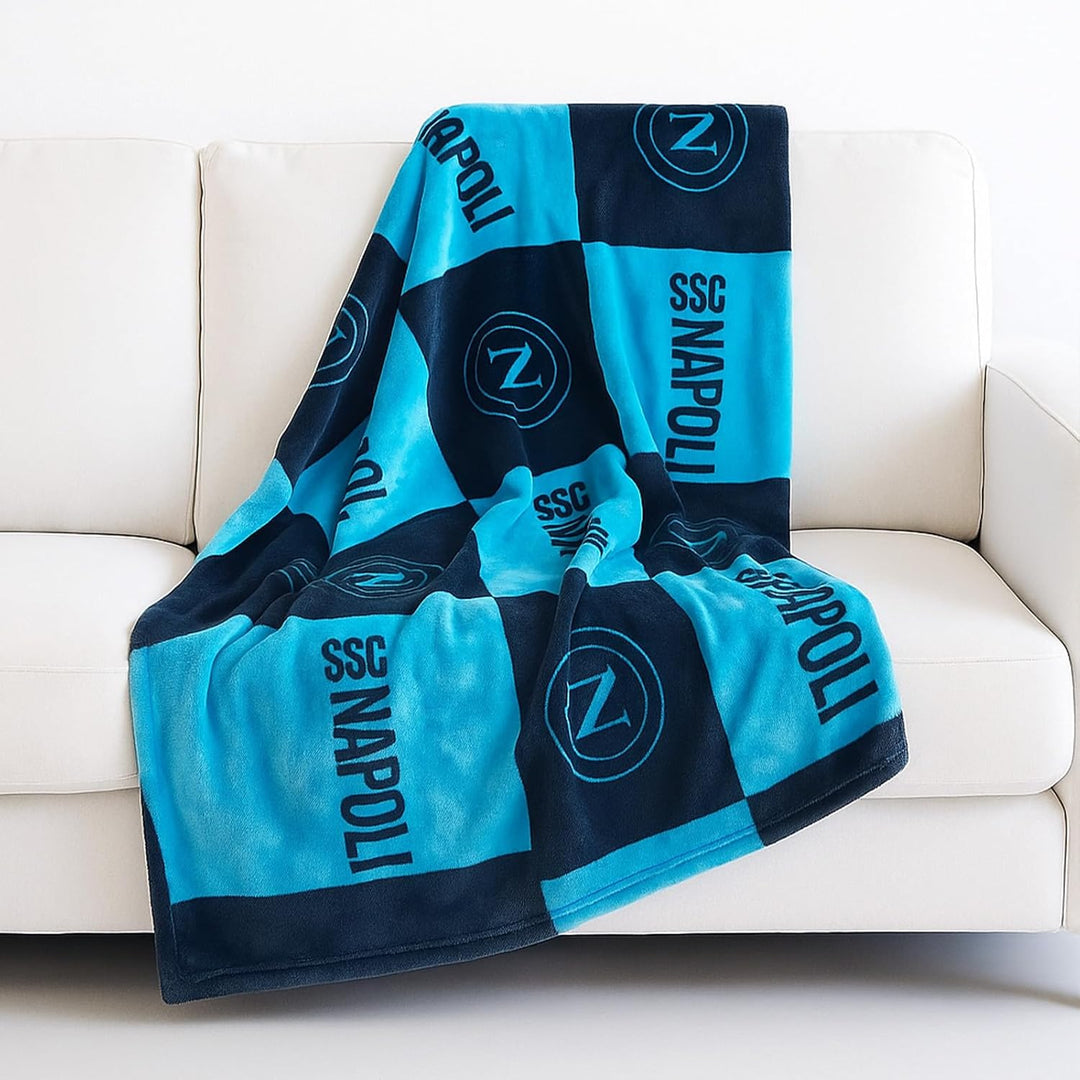 hermet SSC Napoli, weiche Decke mit Logo, warme Decke für Sofa und Bett, Grösse 150 x 210 cm, Soft T