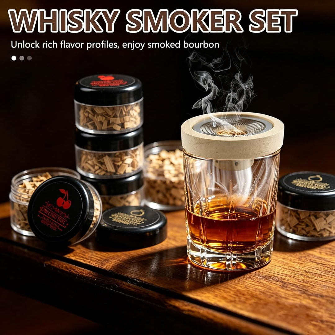 Cocktail Smoker Kit mit 5 Holzchips – Whisky Räucher Set mit Edelstahlfilter, Whiskey Smoker Set für