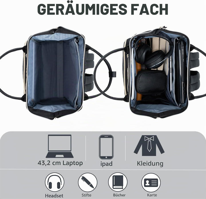 KROSER Laptop-Rucksack Damen 17 Zoll Business Schwarz, Schwarz
