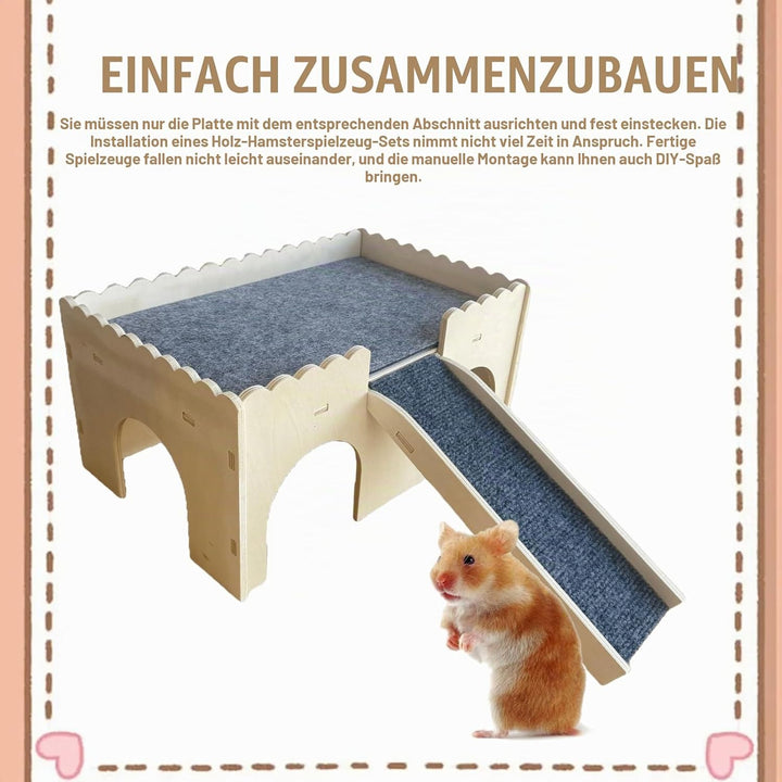 Mehrstöckiges Meerschweinchen Versteck, Holz Meerschweinchen Bett mit Treppe und Matten, Hamster Hau