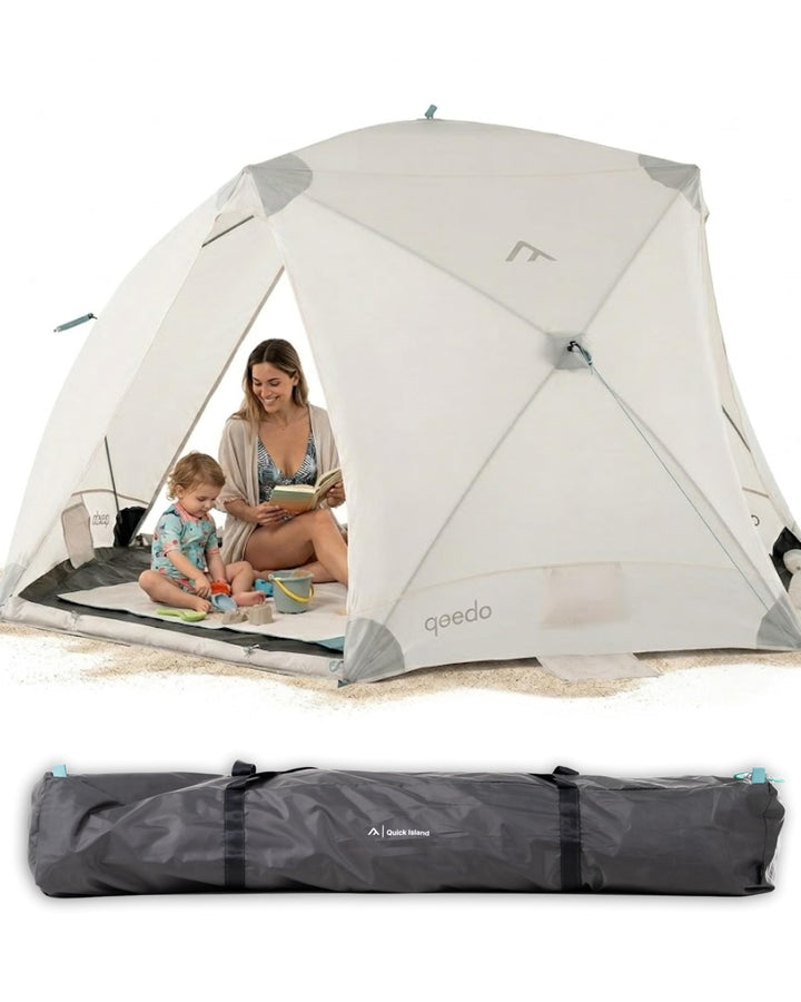 qeedo Quick Island Strandmuschel - grosse Quick-Up Strandmuschel mit 3 Eingängen, Sichtschutz &amp; Wind