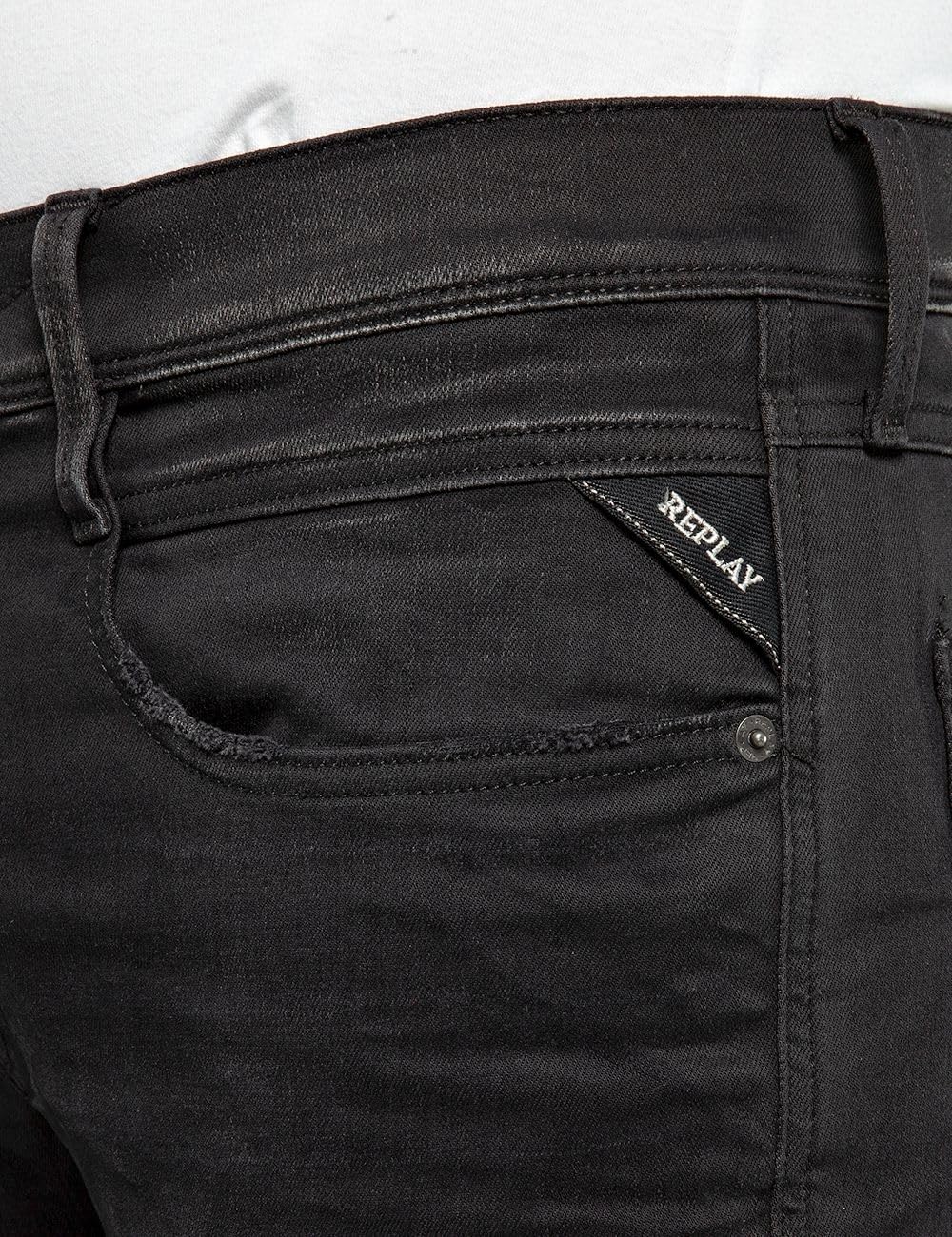 Replay Herren Jeans Anbass Slim-Fit Hyperflex Cloud mit Stretch 33W / 34L Black 098, 33W / 34L Black