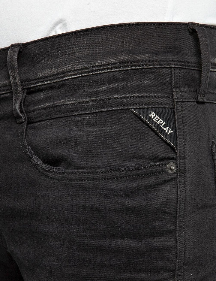 Replay Herren Jeans Anbass Slim-Fit Hyperflex Cloud mit Stretch 33W / 34L Black 098, 33W / 34L Black