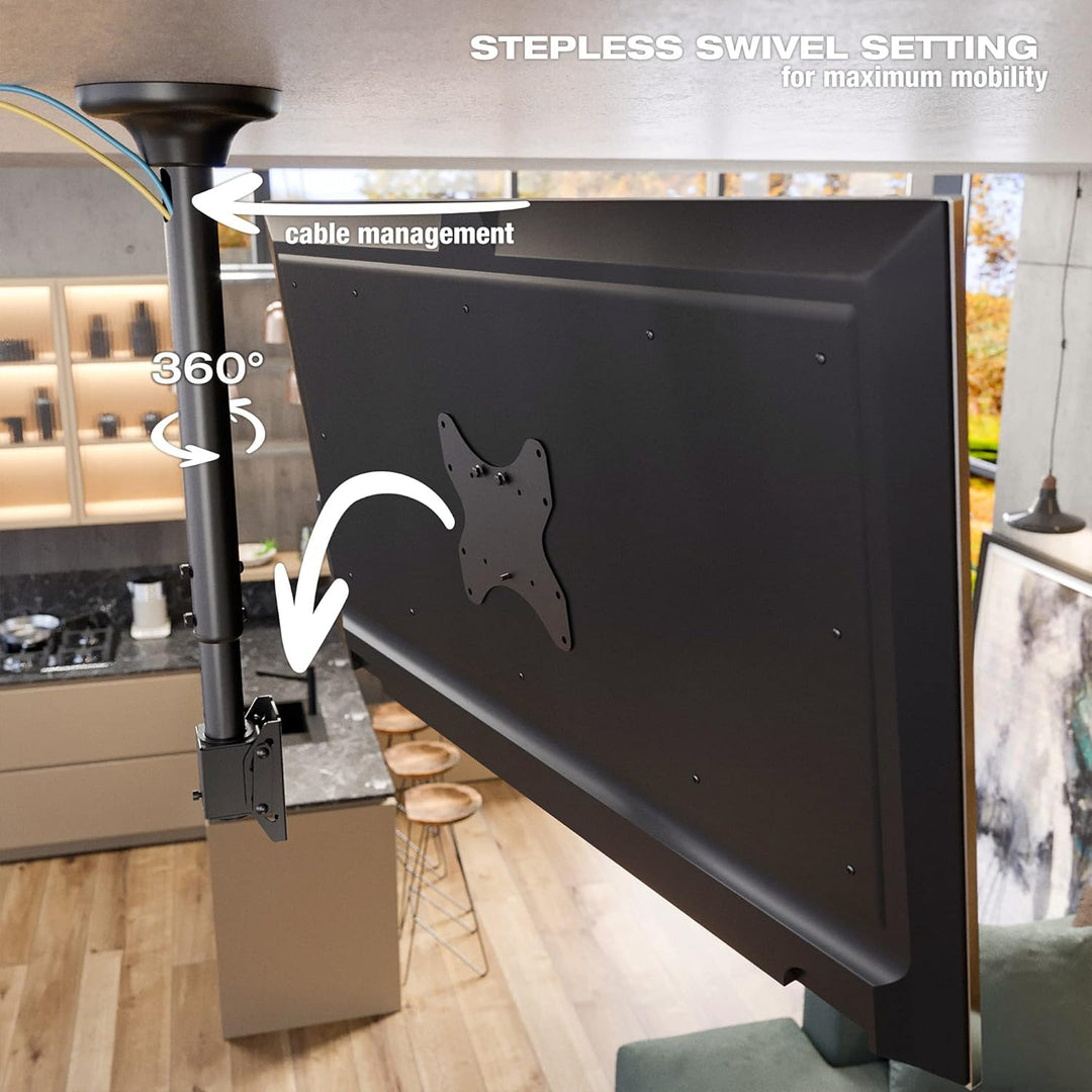 RICOO Monitor & TV Deckenhalterung für Fernseher 23-42 Zoll, Schwenkbar Neigbar Höhenverstellbar, Un