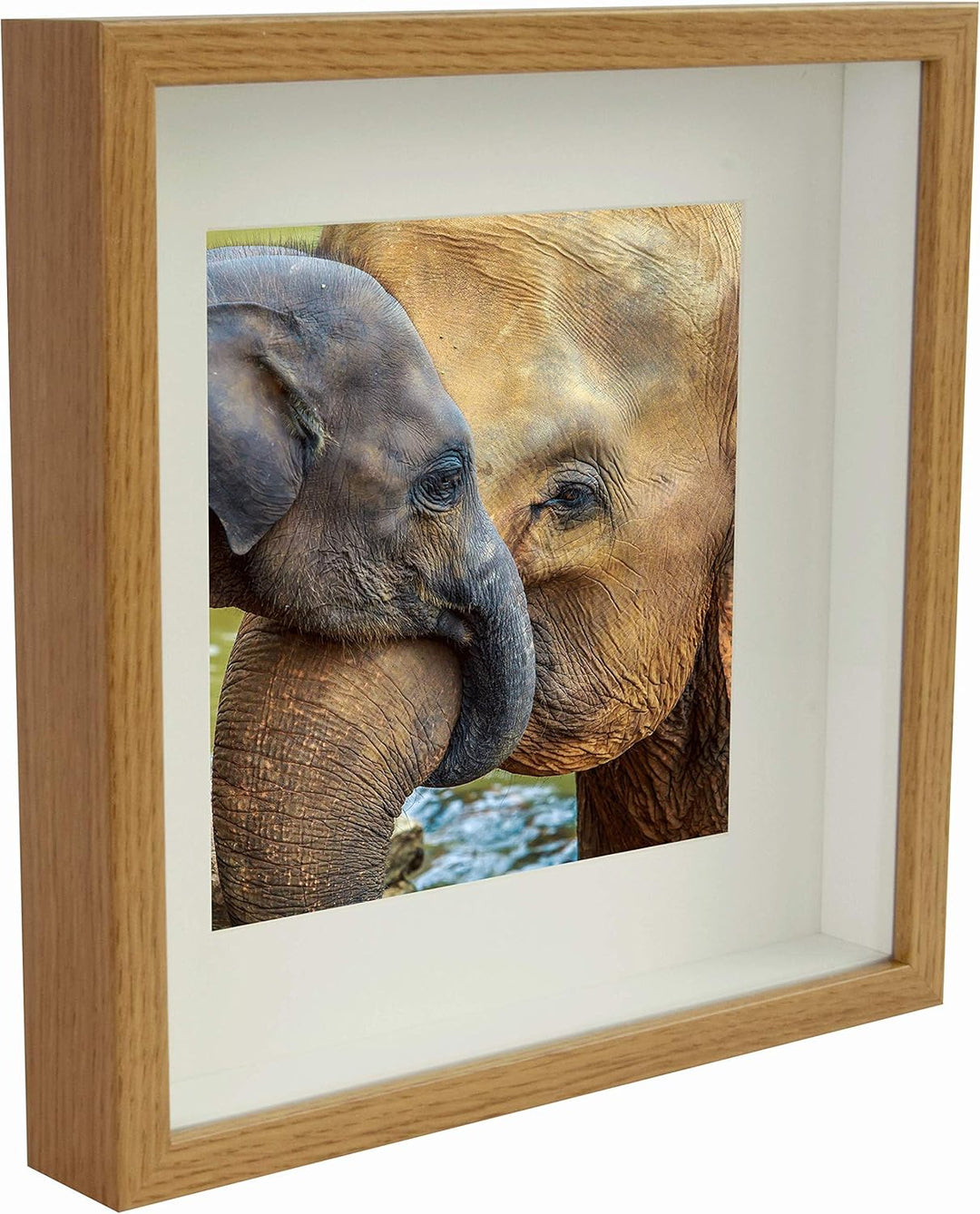 BD ART 28x28 Box 3D Objektrahmen Bilderrahmen mit Passepartout 20x20 cm, Quadratische Eiche zum befü