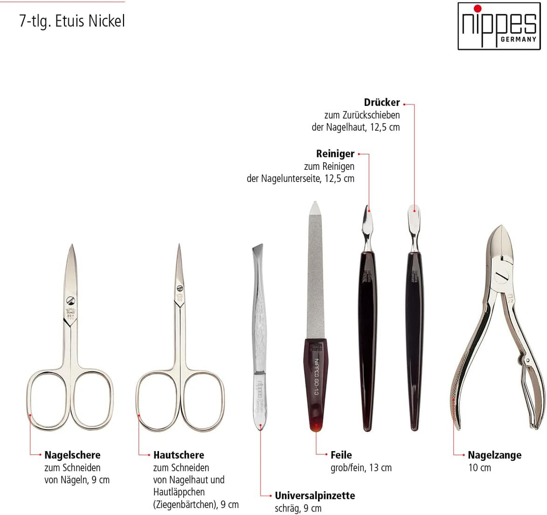nippes Solingen Premium Line Maniküre Set Seam, 7-teilig, Edelstahl nickel- & rostfrei, Schwarzes Ri