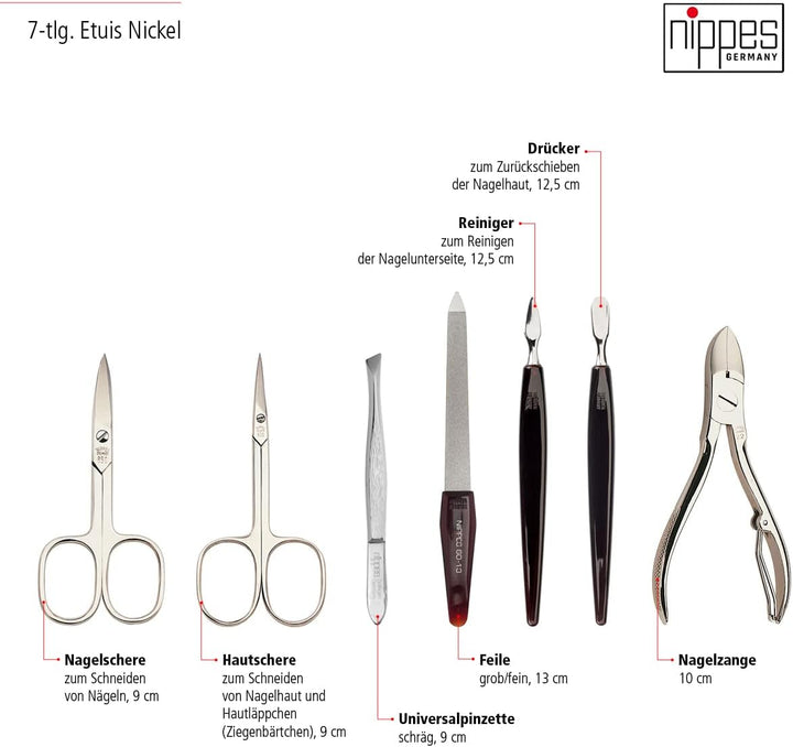 nippes Solingen Premium Line Maniküre Set Seam, 7-teilig, Edelstahl nickel- & rostfrei, Schwarzes Ri