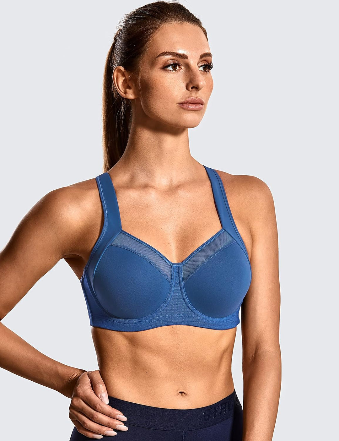 SYROKAN Damen Starker Halt Sport BH - Mesh mit Bügel Ringerrücken Ohne Einlagen Fitness Lauf Joggen