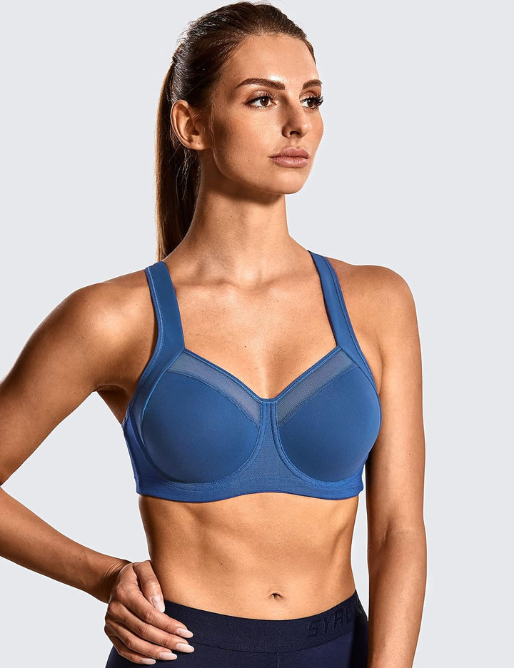 SYROKAN Damen Starker Halt Sport BH - Mesh mit Bügel Ringerrücken Ohne Einlagen Fitness Lauf Joggen