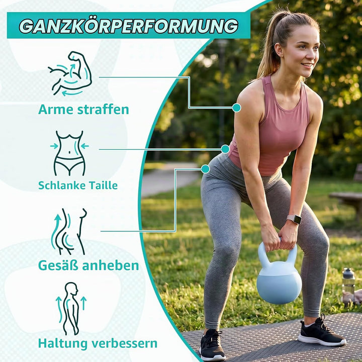 Soft Kettlebell 4-12kg - Bodenschonend und Leise, Eisensand-Kugelhantel mit ergonomischem Griff für