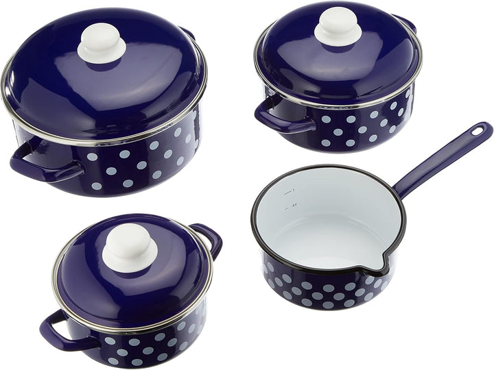 GSW 189606 Kochtopt-Set Pünktchen 7-tlg. blau-weiss, Stahl-Emaille, Kunststoff