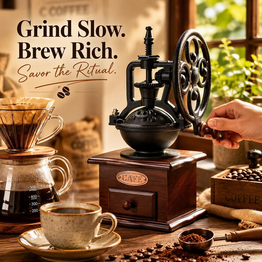 Zerodis Manuelle Kaffeemühle, Retro-Stil, Handkurbel, Holz, Keramik, Gusseisen, Mühle für Kaffeebohn