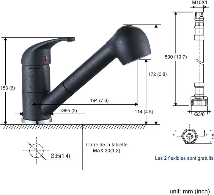 ARCORA Küchenarmatur Schwarz Wasserhahn Küche Ausziehbar Spültischarmatur mit Brause Mischbatterie f