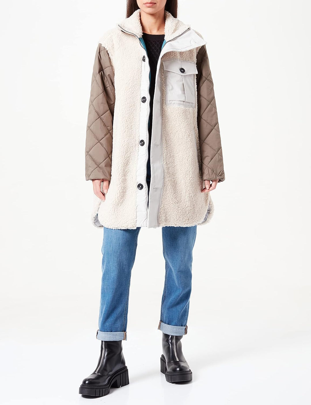 G-STAR RAW Damen Teddy Mix Jacke Jackets S Beige (ecru D22042-C454-159), S Beige (ecru D22042-C454-1