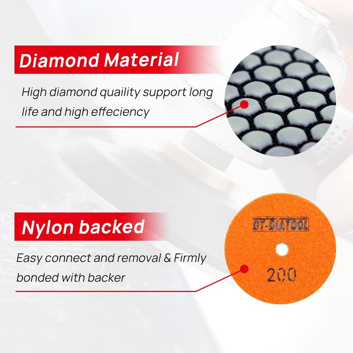 DT-DIATOOL Trockene Diamant Schleifpad 100mm 8 Stücke #800 für Granit Marmor Keramik Körnung 800, Kö