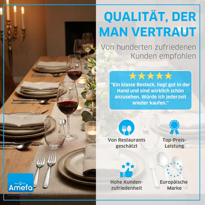 Amefa SATINA Besteck Set 30-teilig, Besteck für 6 Personen, Spülmaschinenfest, Besteck Rostfrei 18/1