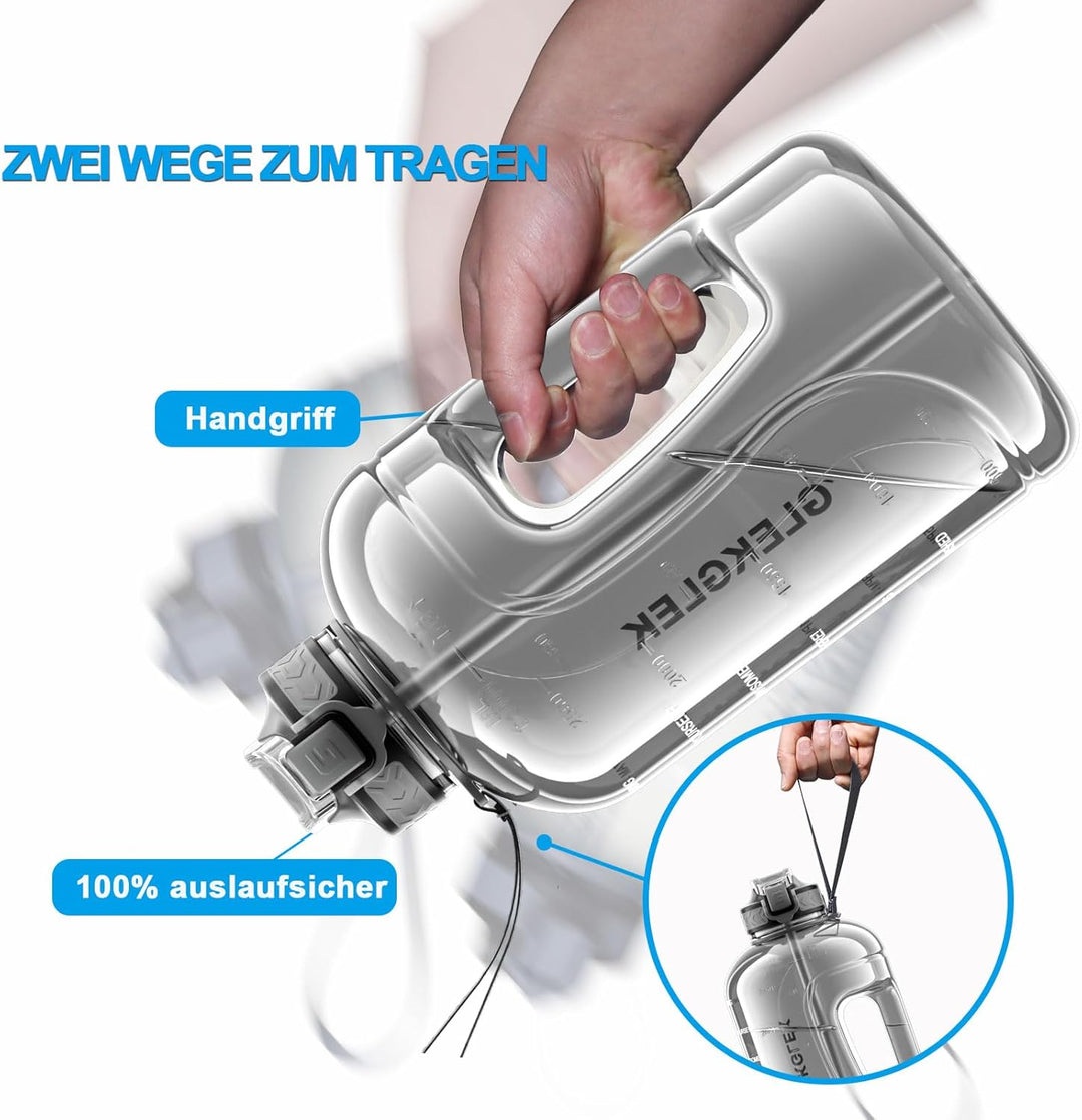 3 Liter Trinkflasche Sport mit Strohhalm BPA Frei Zeitmarkierungen Grosse Wasserflasche für Gym Work