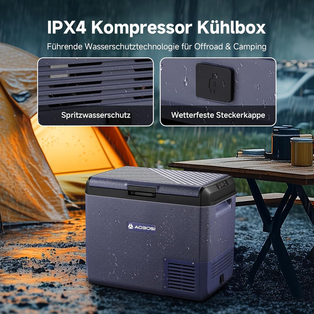 AAOBOSI Kompressor Kühlbox, 60L Auto Kühlbox 12V 230V, IPX4 Wasserdicht Kühlbox Elektrisch -20°C bis