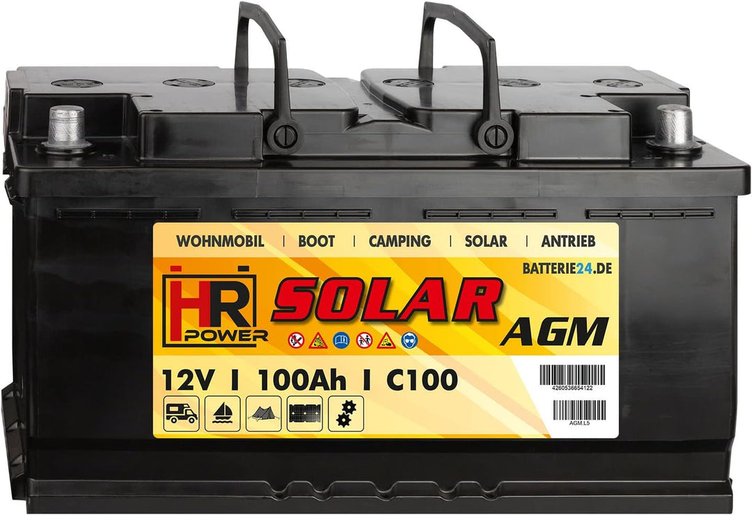 HR Solar AGM Batterie 100Ah 12V – Wohnwagen Mover Solarbatterie Camping Akku VRLA Vliesbatterie Boot