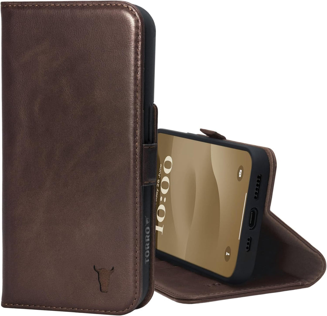 TORRO Hülle kompatibel mit iPhone 15 Pro – Premium Lederhülle mit Standfunktion und Kartenfächern -