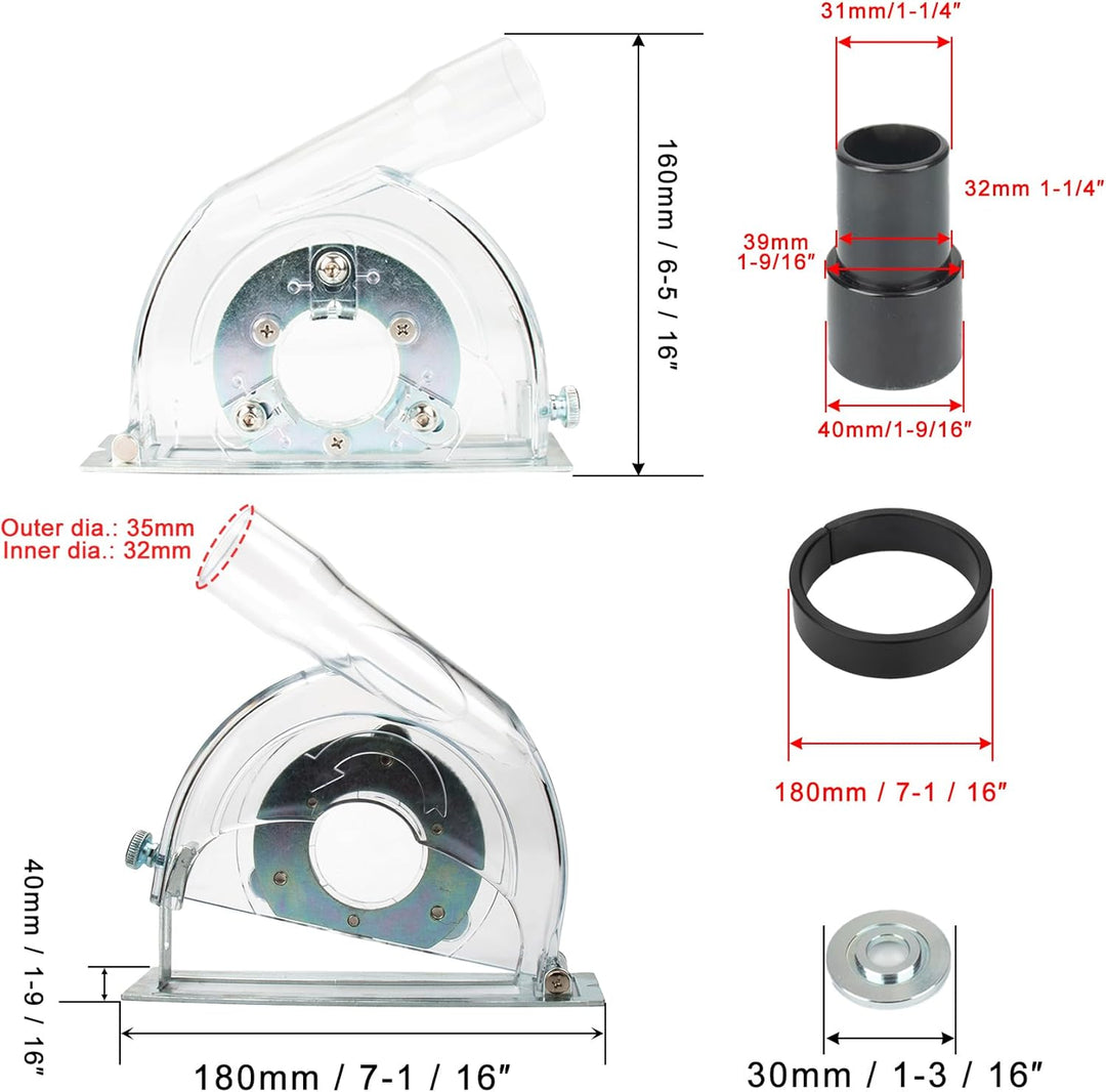 11,4 cm bis 12,7 cm Winkelschleifer, Staubschutz, transparenter Staubabsaugungs-Schneidschutz für 7,