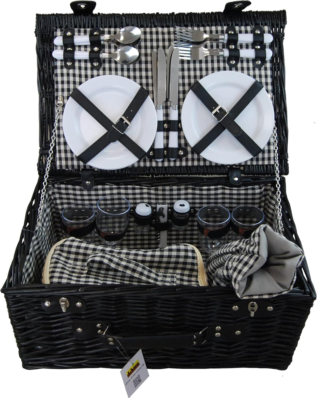 Picknickkorb weide schwarz f. 4 Personen inkl. Thermotasche
