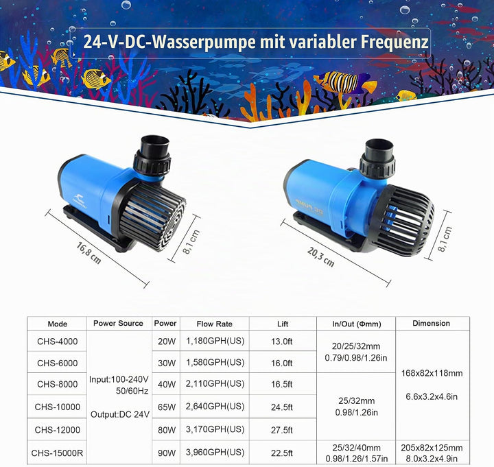 CONQUERALL 80W 2630GPH Wasserpumpe 24V DC Tauchpumpe Sinuswellen Technologie Grosser Durchfluss und