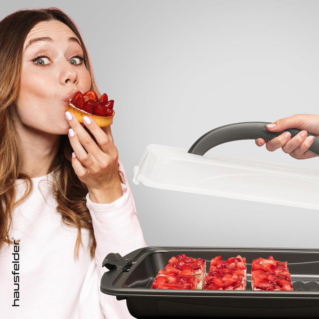 Hausfelder Kuchen Transportbox rechteckig mit Deckel, Kuchentransportbox für Blechkuchen, Kuchenbehä