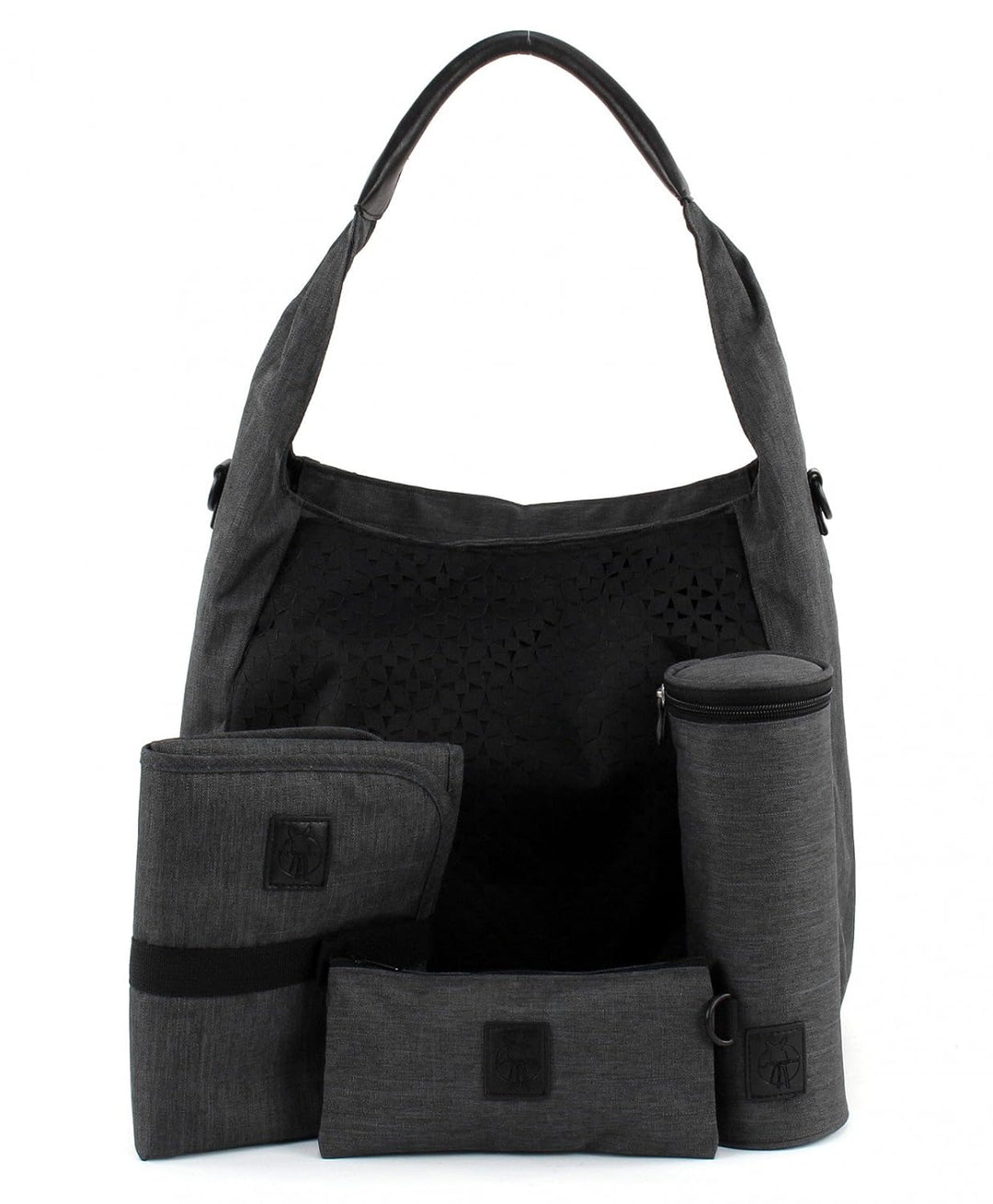LÄSSIG Baby Wickeltasche Babytasche Stylische Tasche inkl. Wickelzubehör/Casual Hobo Bag Black Schwa