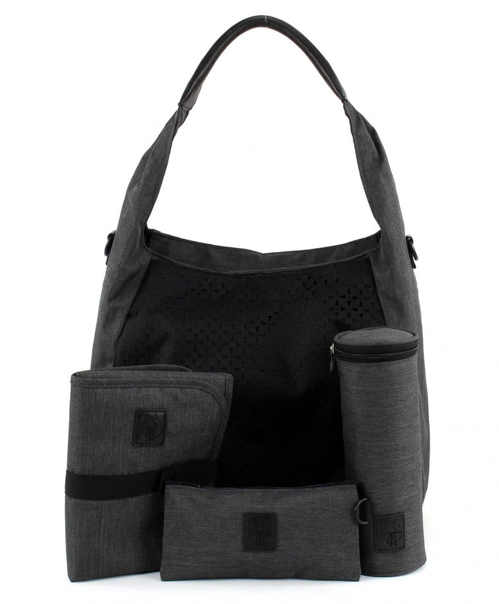 LÄSSIG Baby Wickeltasche Babytasche Stylische Tasche inkl. Wickelzubehör/Casual Hobo Bag Black Schwa