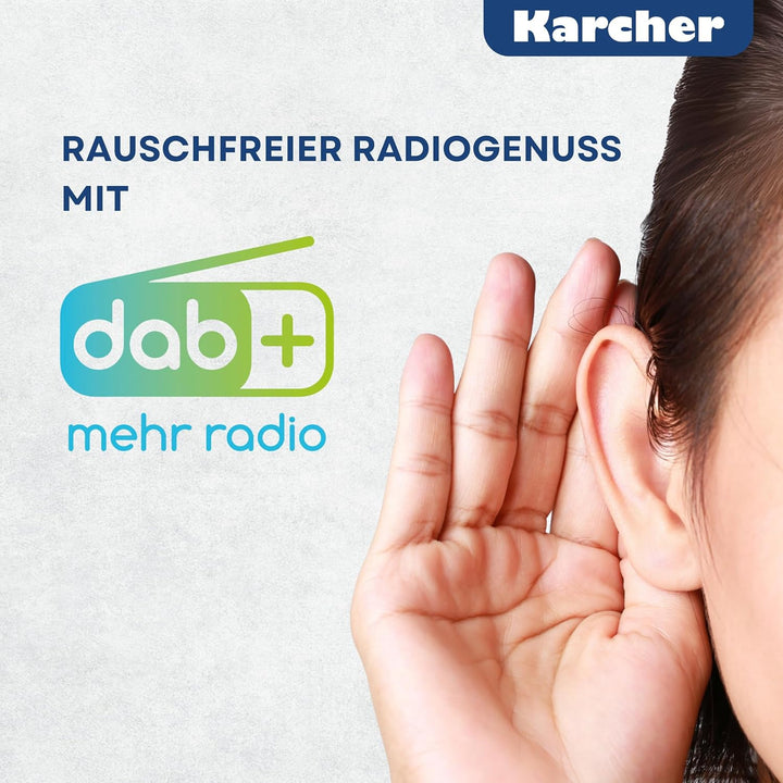 Karcher DAB+ Radio tragbar mit Akku (2200 mAh), Digitalradio DAB+ / UKW, Bluetooth Lautsprecher, 2,4