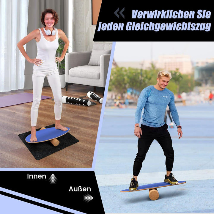 COSTWAY Balance Board aus Holz, Balancebrett, Balance Trainer Trickboard für zuhause, inkl. Korkroll