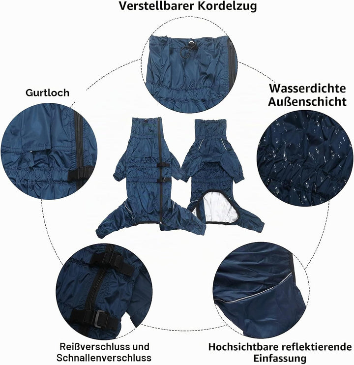 Geyecete -Regenmantel für hunde mit vier Beinen,Hunde Regenjacken Hosenanzug mit Geschirr loch, refl