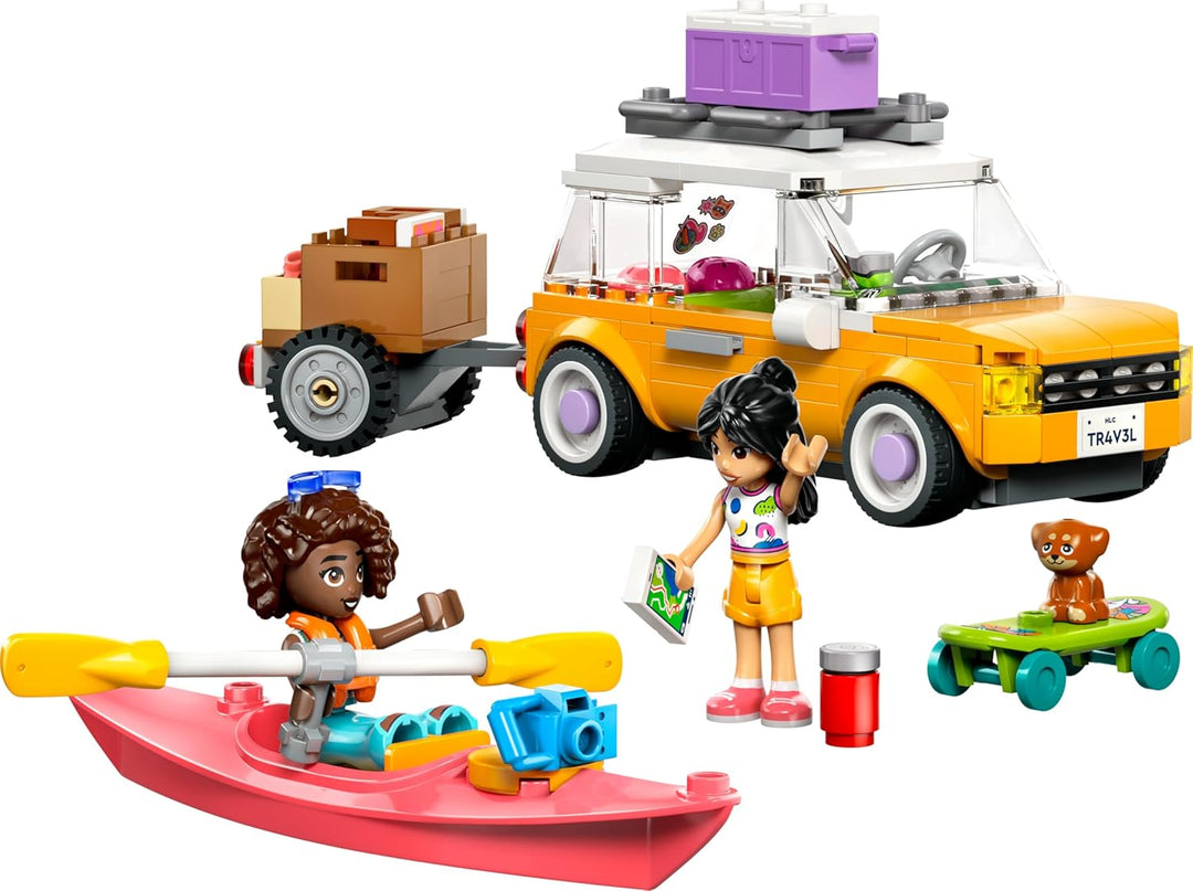 LEGO Friends Abenteuertrip mit Freunden -Reisewagen Spielzeug mit Anhänger, 2 Mini-Puppen, einer Hun